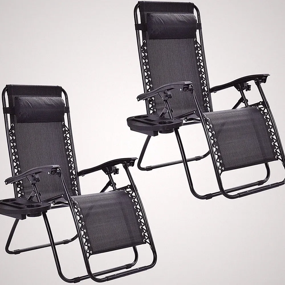 2PC Zero Gravity Chair Patio Outdoor Chaise Lounge Chair Recliner w/ Cup Holder