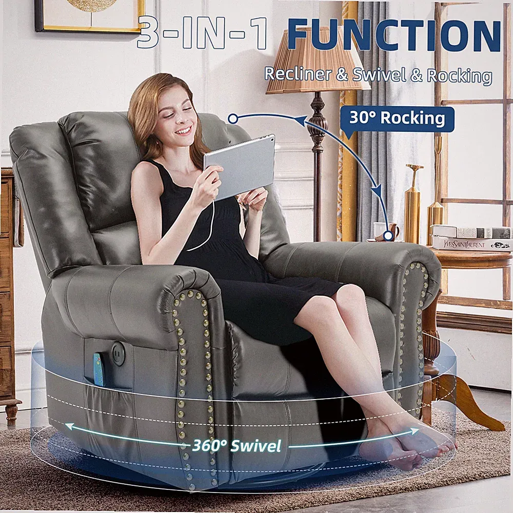 360° Manual Swivel Recliner Chairs Rocking Recliner Chair with Massage and Heat