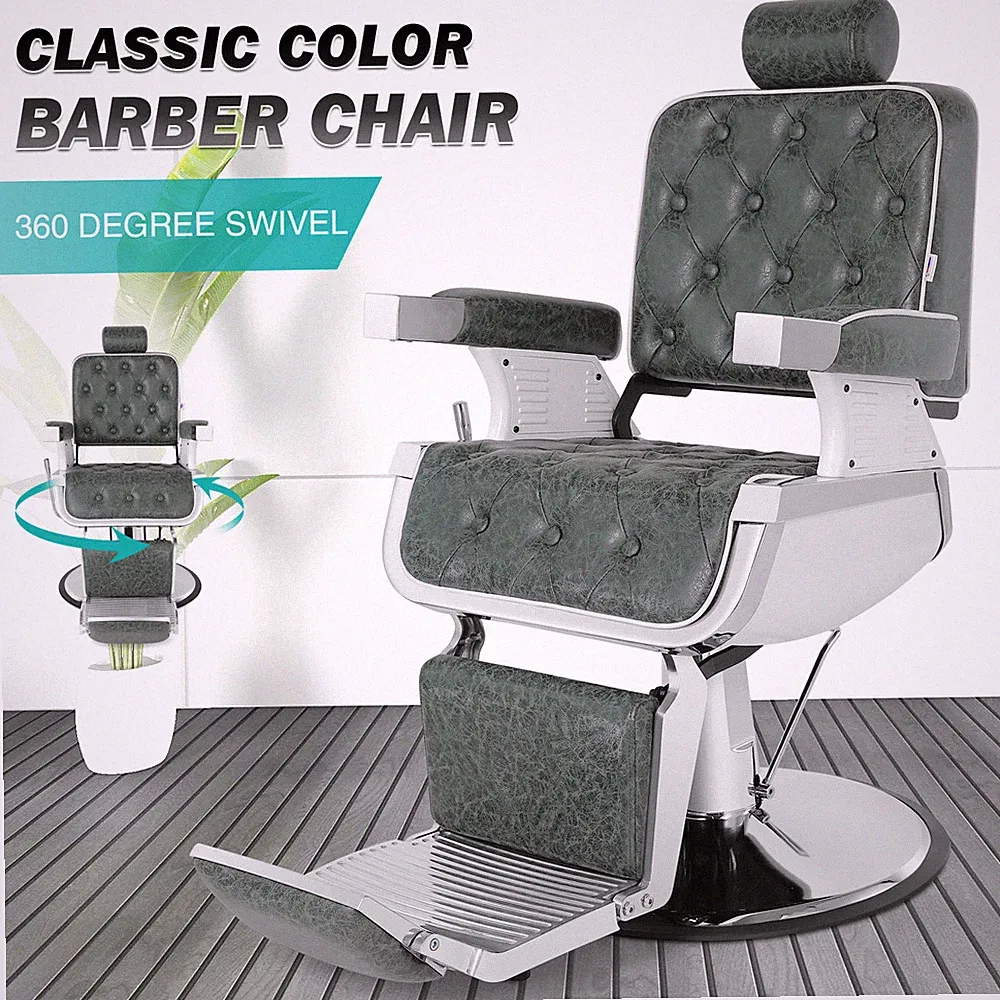 All Purpose Heavy Duty Hydraulic Vintage Green Recliner Barber Chair Spa Salon