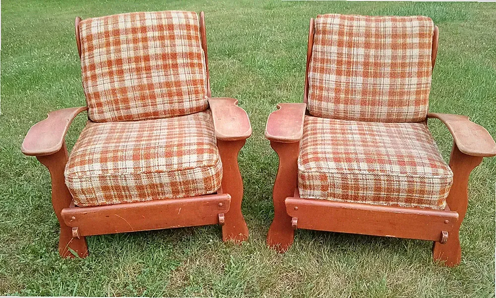 Antique Cushman Colonial Paddle Arm Lounge Chairs Set of 2 Curved Arms READ