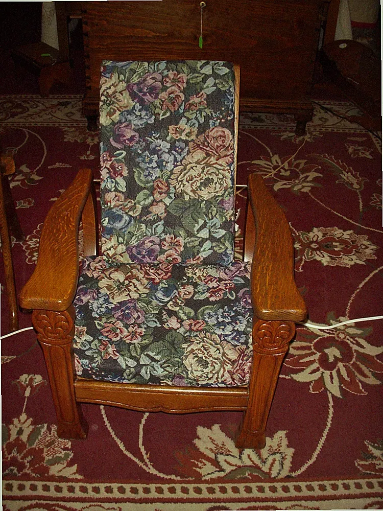 Antique Oak Morris chair recliner ornate pressing 1900's child size refinished