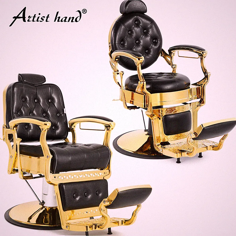 Artist hand Vintage Barber Chair Heavy Duty Hydraulic Recline Salon Beauty(Gold)