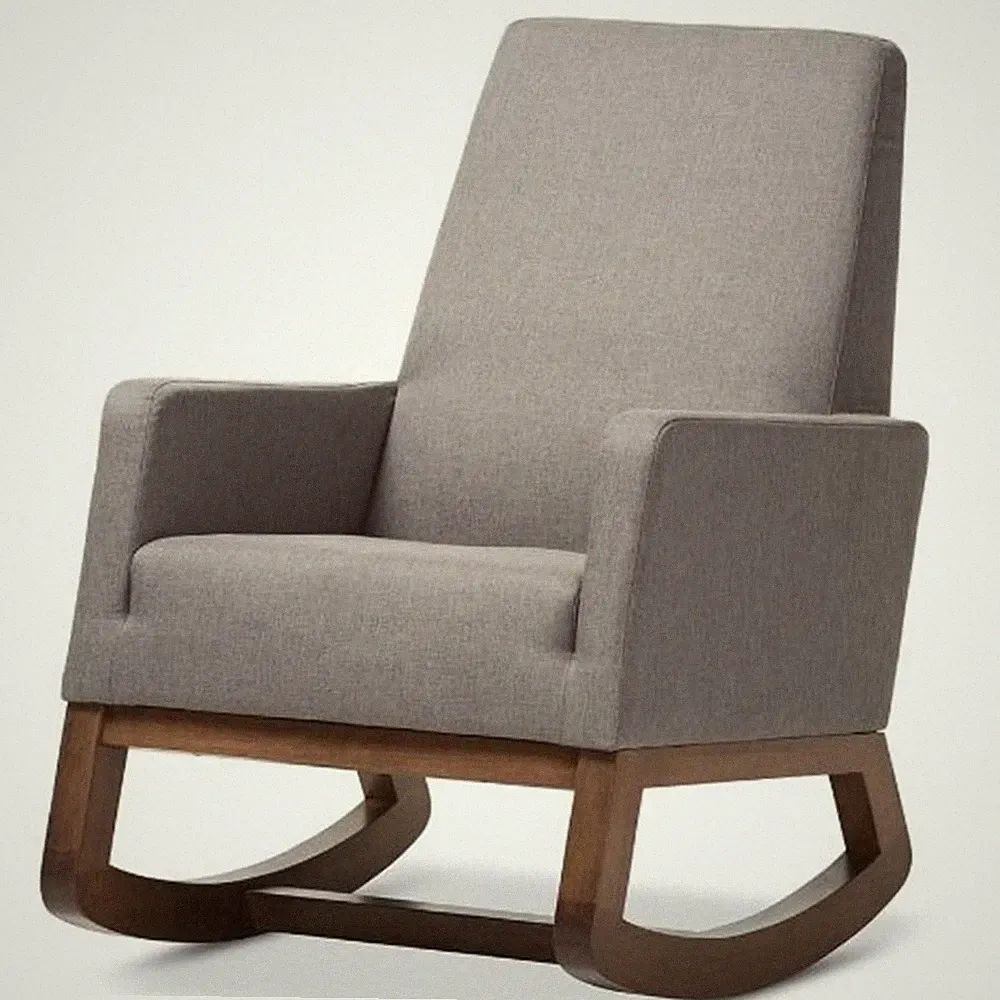 Baxton Studio Yashiya Upholstered Rocker in Gray and Walnut