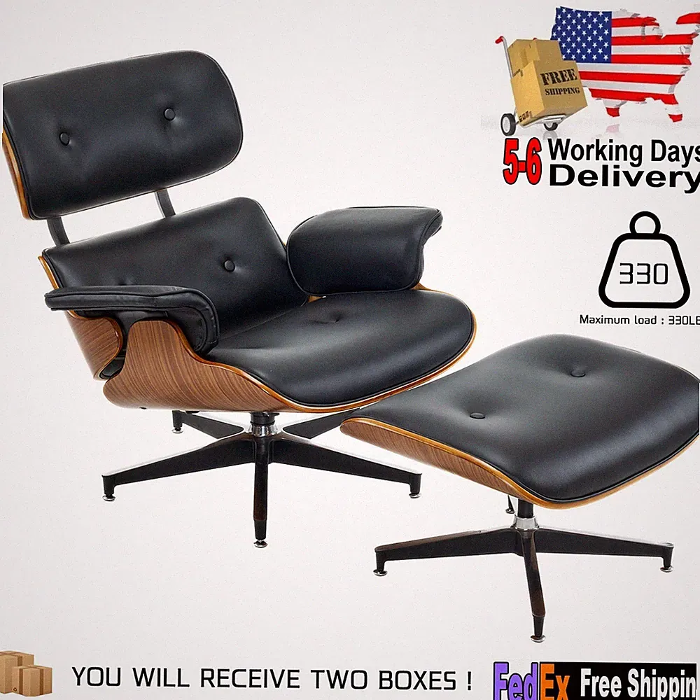Best Seller, Eames Style Lounge Chair, Nap Chair Black Leather,US FedEx Delivery