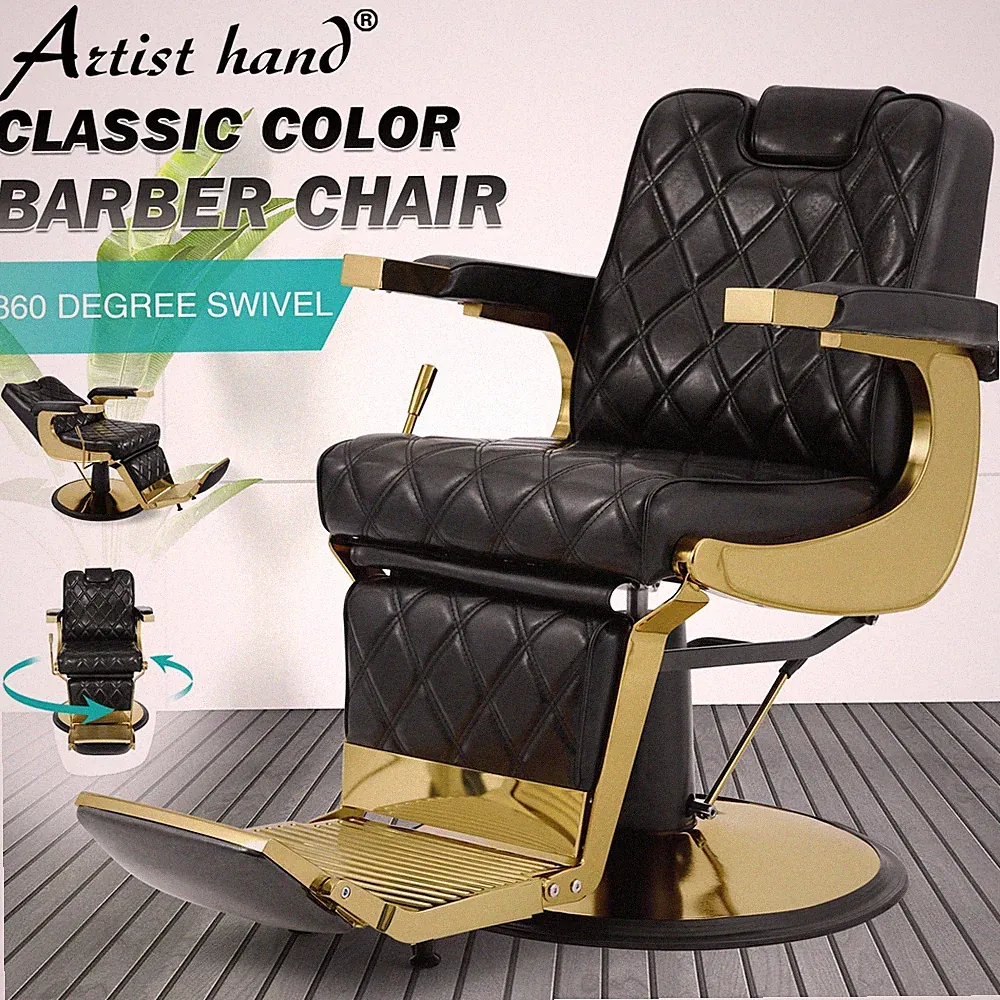 Black+Gold Vintage Recline Barber Chair Hydraulic Salon Beauty Styling Equipment