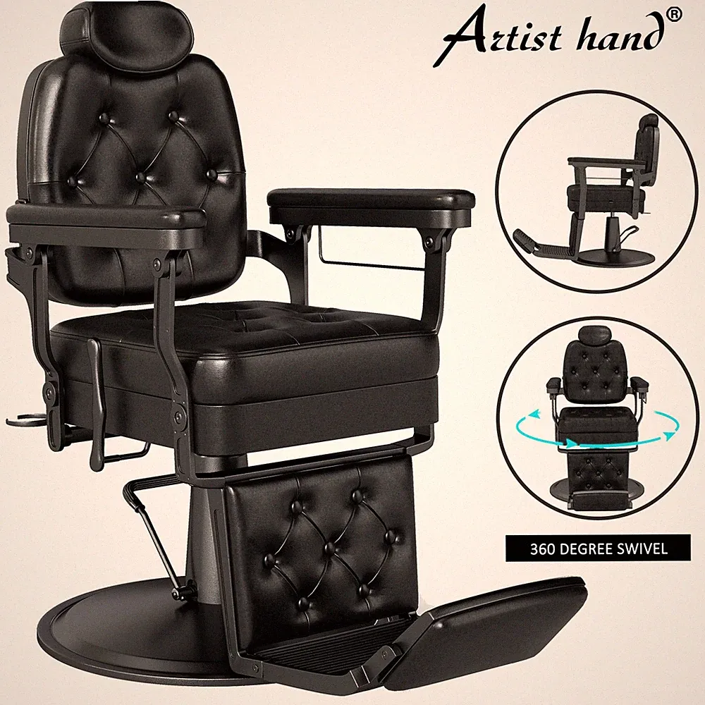 Black Recline All Purpose Vintage Barber Chair Hydraulic Heavy Duty Salon Beauty