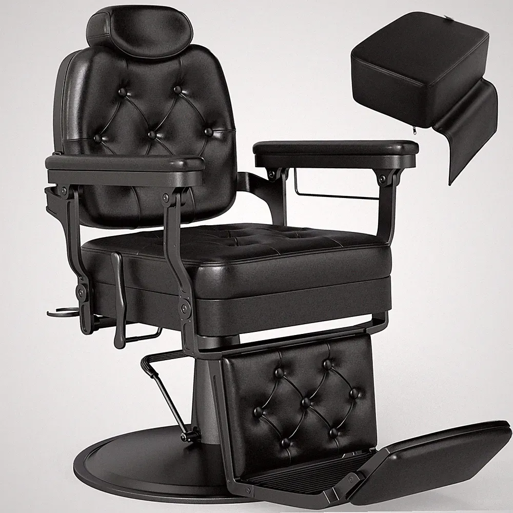 Black Recline Heavy Duty Vintage Barber Chair Hydraulic Salon w/Kid Booster Seat