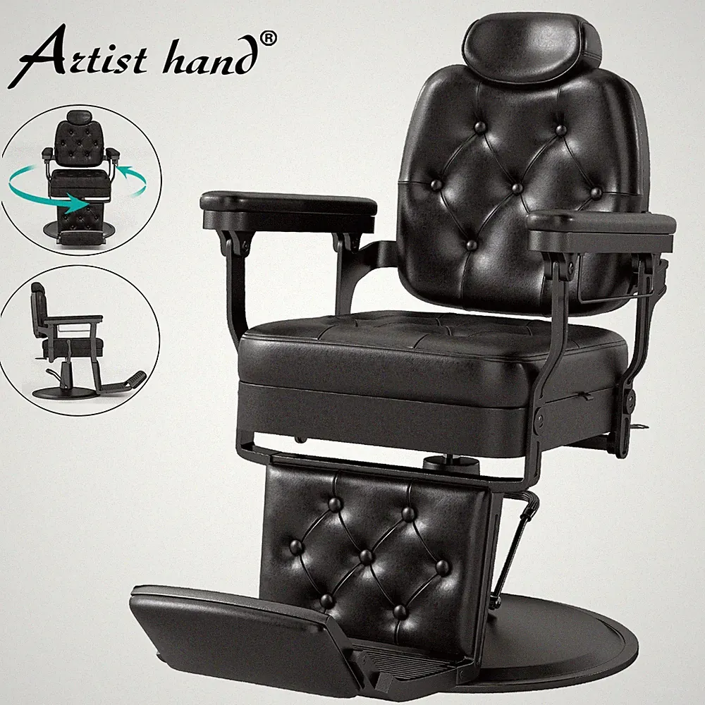 Black Vintage Recline All Purpose Barber Chair Hydraulic Heavy Duty Beauty Salon