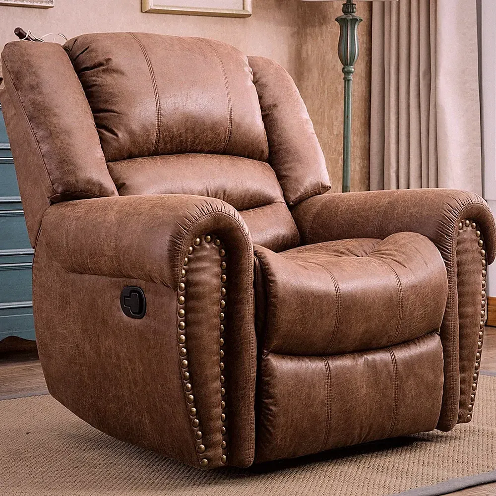CANMOV Leather Recliner Chair, Classic and Traditional Manual Recliner Chair wit