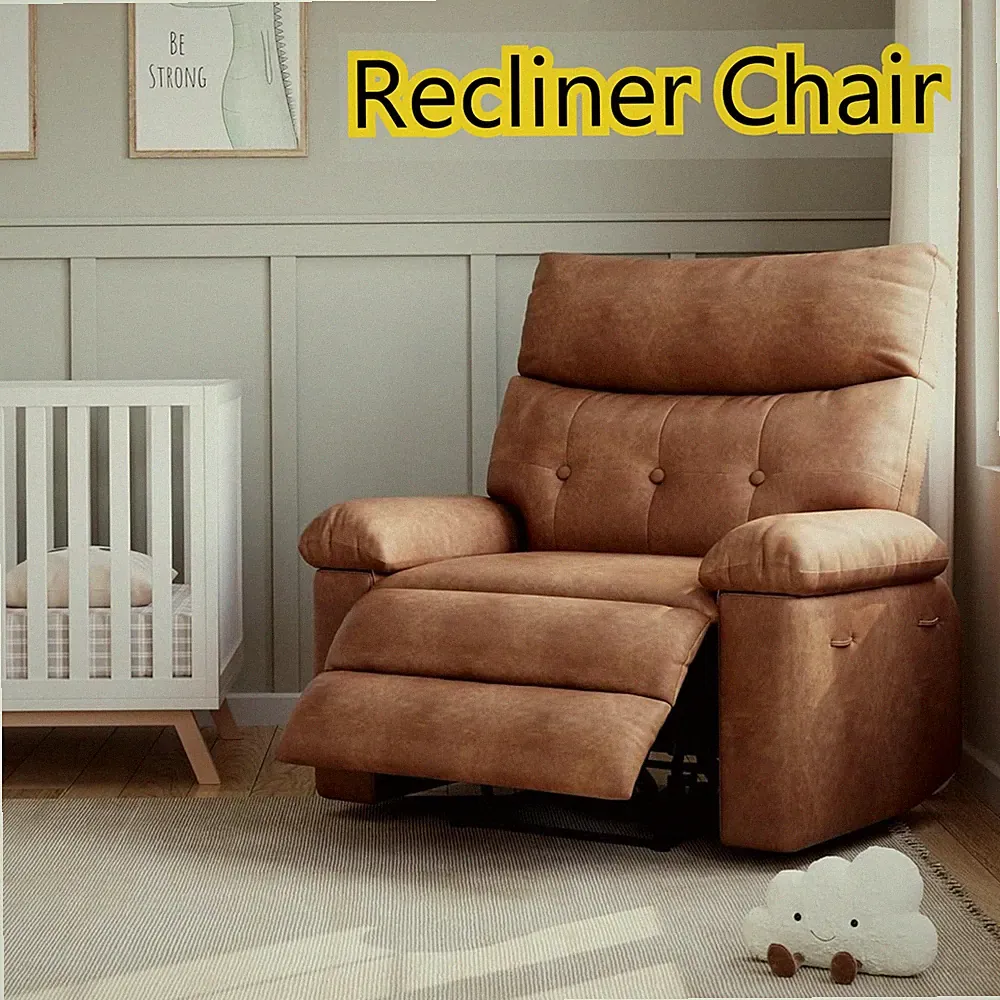 Classic Leather Manual Recliner Chair Heavy Duty Reclining Single Sofa Chair