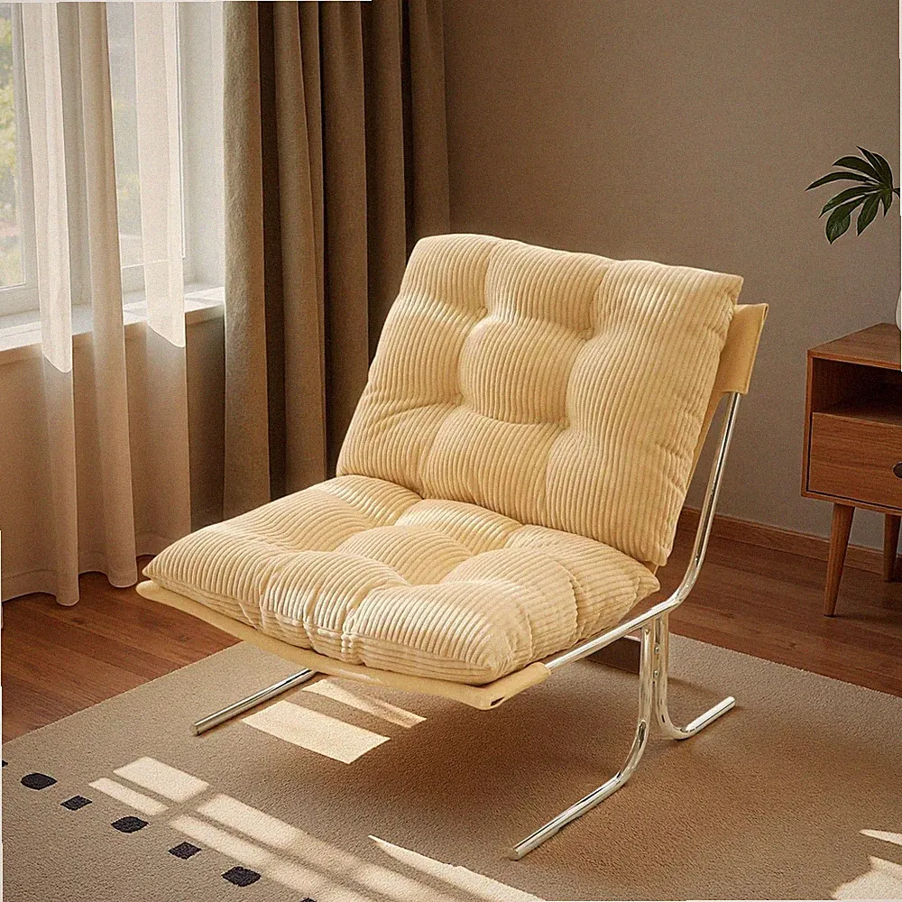 Corduroy Accent Chair, Armless Leisure Chair with Metal Legs & High Back, Liv...