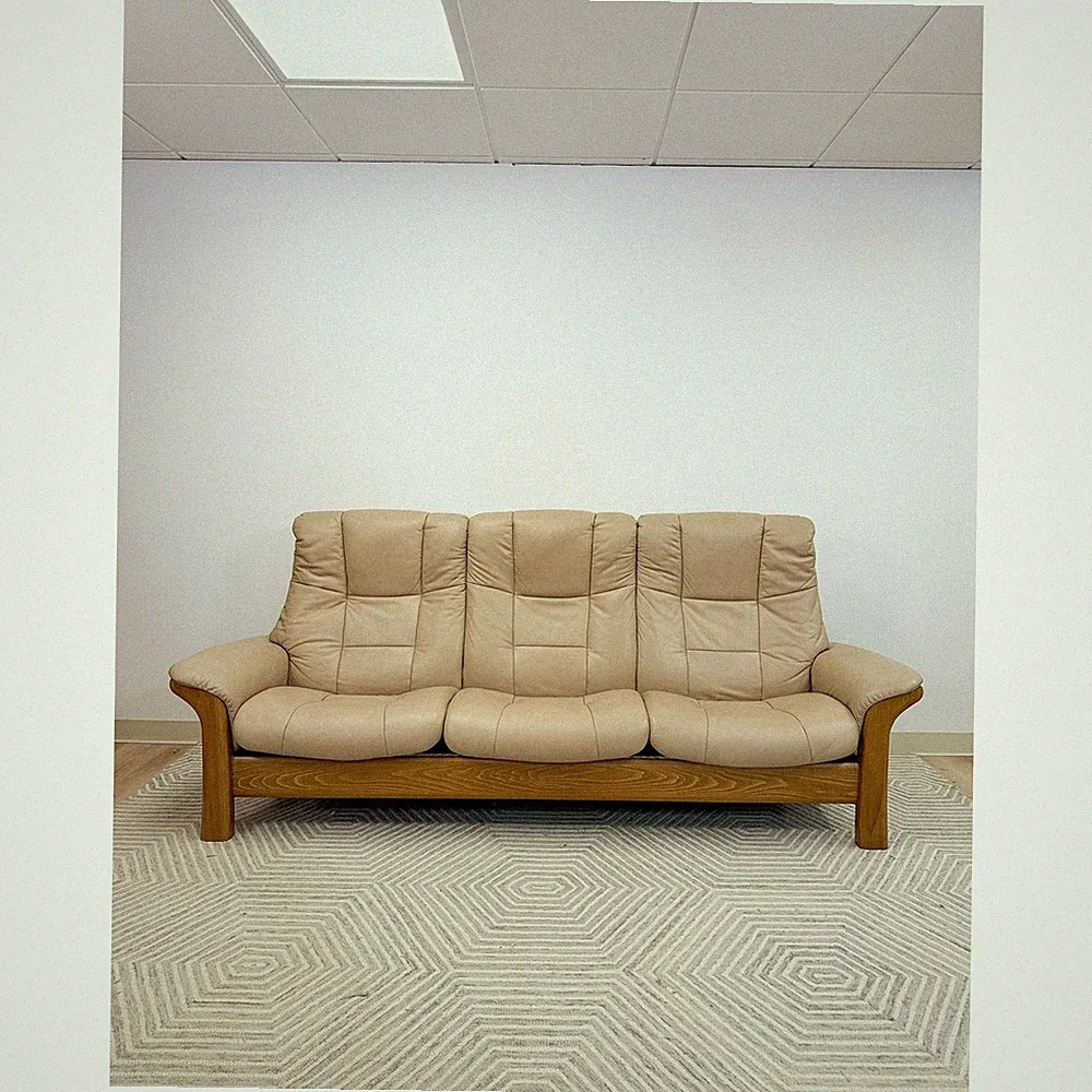 Ekornes Stressless Buckingham 3-Seat Recliner Sofa Vintage MCM 90" Wide