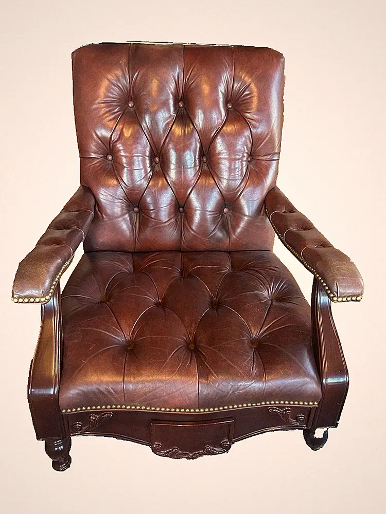 Hancock & Moore Tufted Leather High Back Library Arm Chair w/ Casters & Drawer
