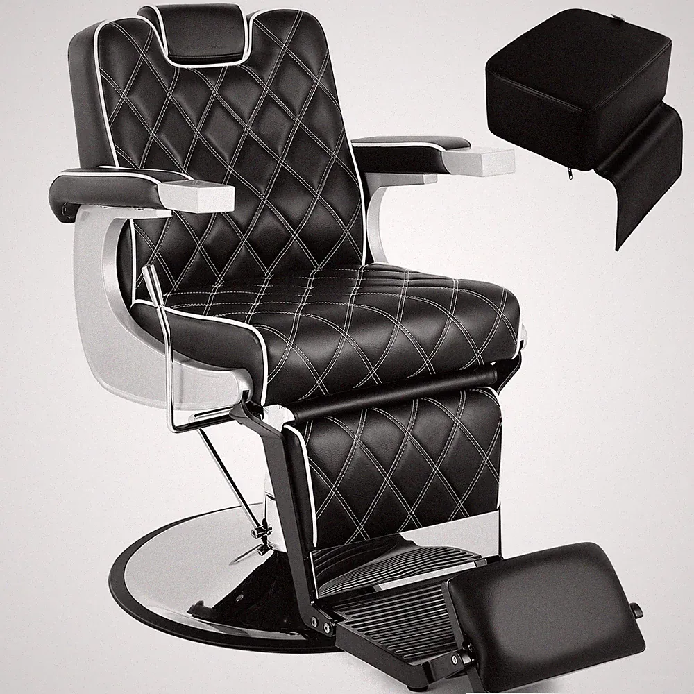 HeavyDuty Hydraulic Recline Vintage Barber Chair Salon Beauty w/Kid Booster Seat