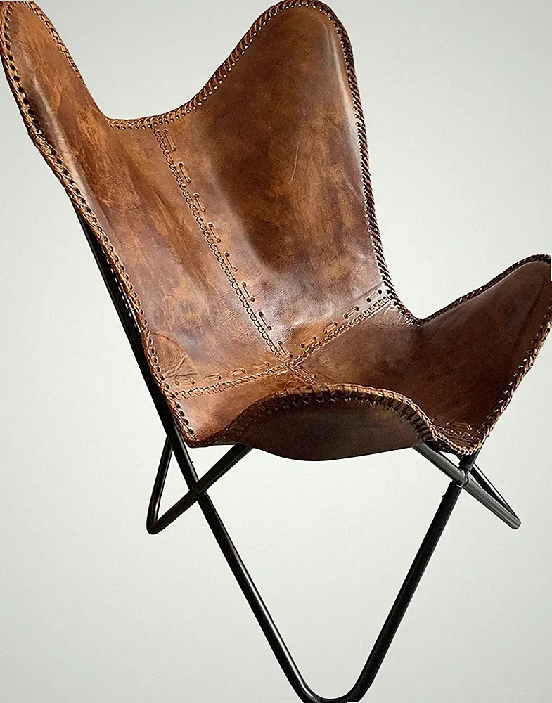 Leather Butterfly Relax Lounge Chair Vintage Accent Living Room Seating plw