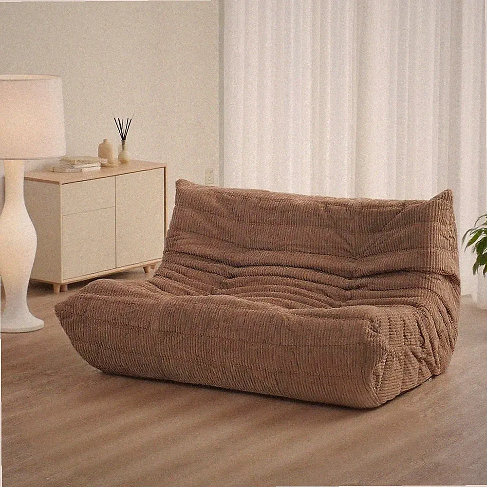 Mid-Century Armless Loveseat Sofa - Twin Floor Lounger in Soft Corduroy