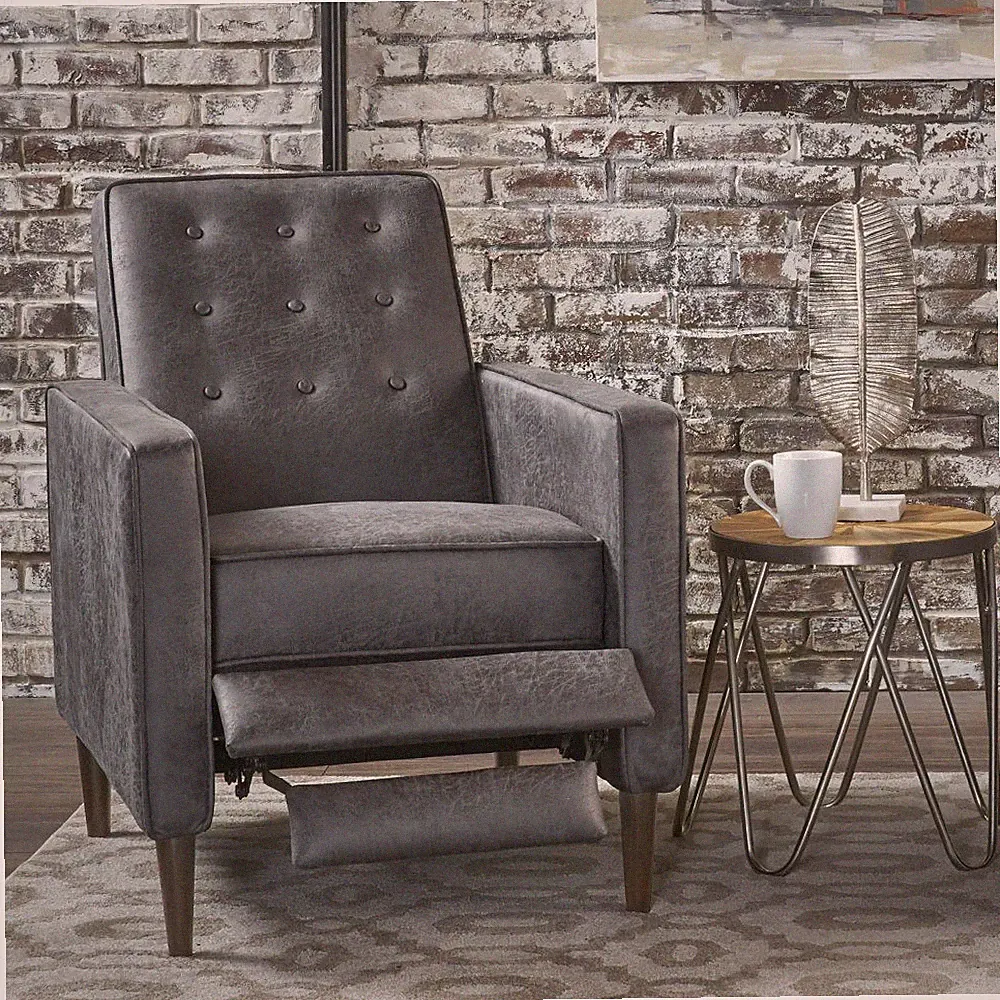 Mid-Century Modern Style Recliner Chair Pushback Design W/Wooden Legs Slate