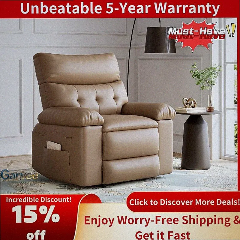 PU Leather Oversized Recliner Chair Manual Large Adults 1.5X Sponge Filling