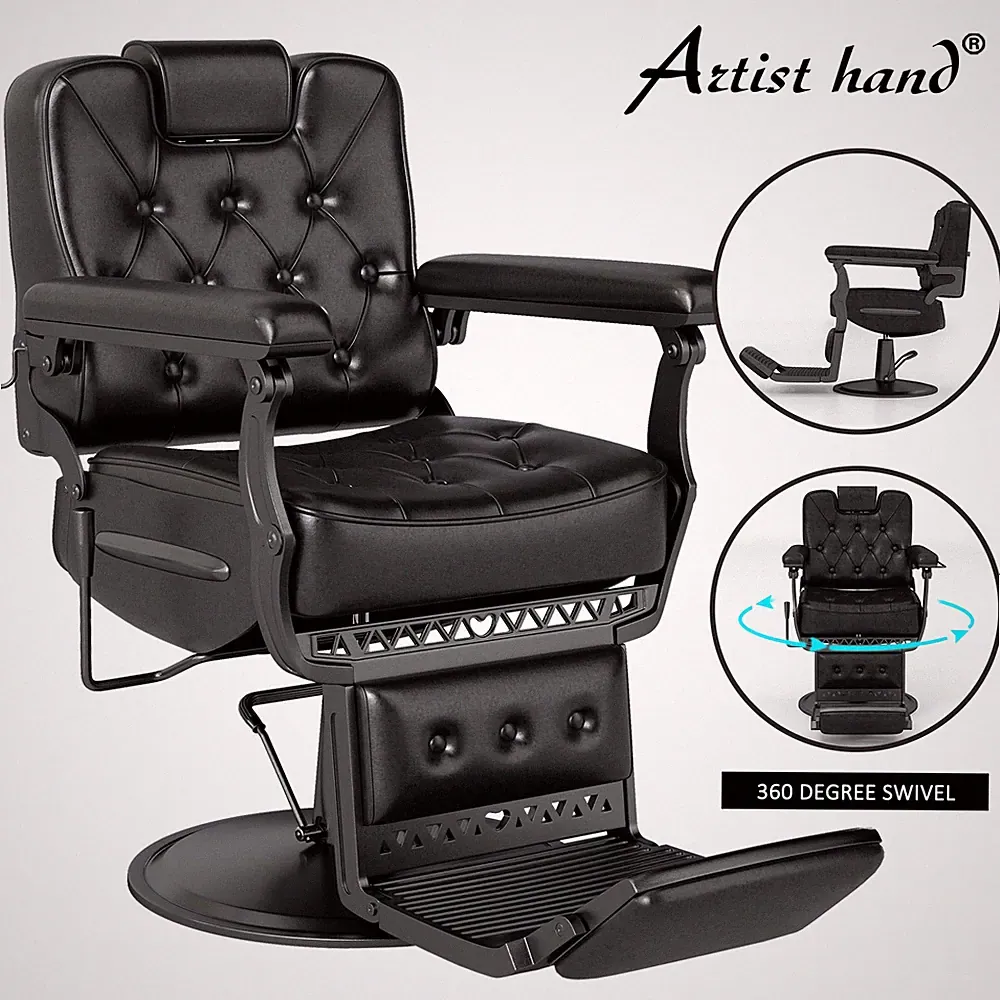Vintage Black Heavy Duty Recline Barber Chair Hydraulic All Purpose Beauty Salon