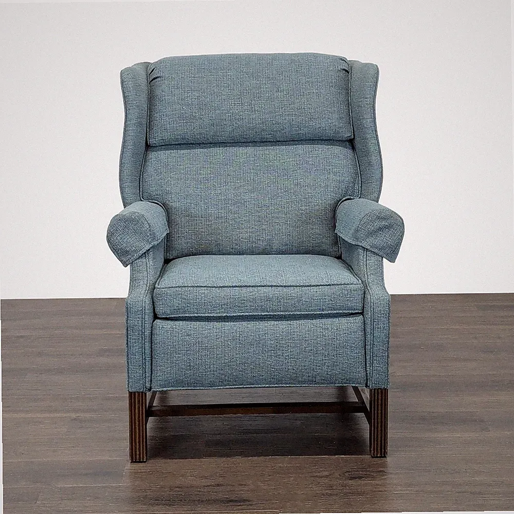 Vintage Blue Recliner Lounge Chair with Wooden Legs