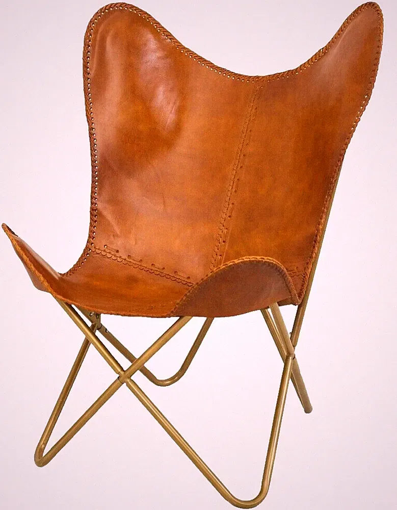 Vintage Buffalo Leather Butterfly Chair Relax Arm Lounge Accent Chair Folding
