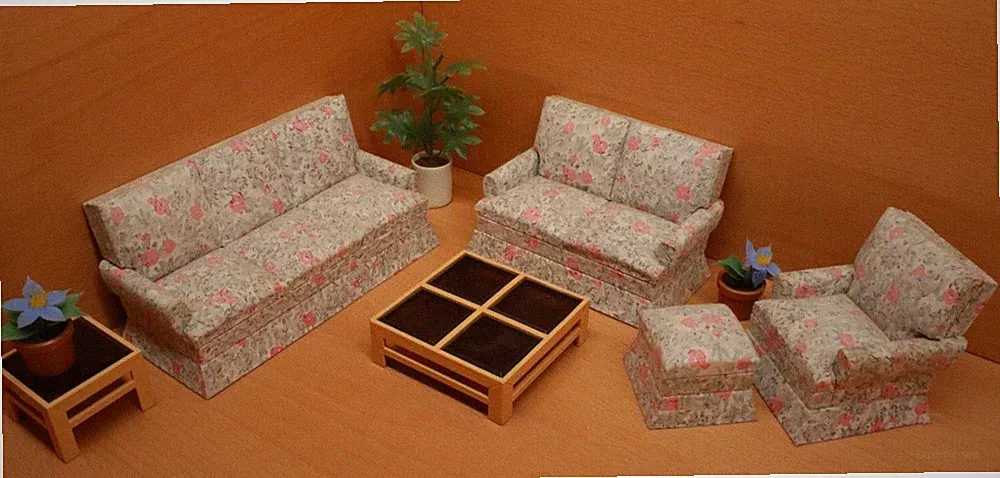 Vintage Dollhouse Floral Living Room Furniture Sofa Love Seat Recliner Hassock
