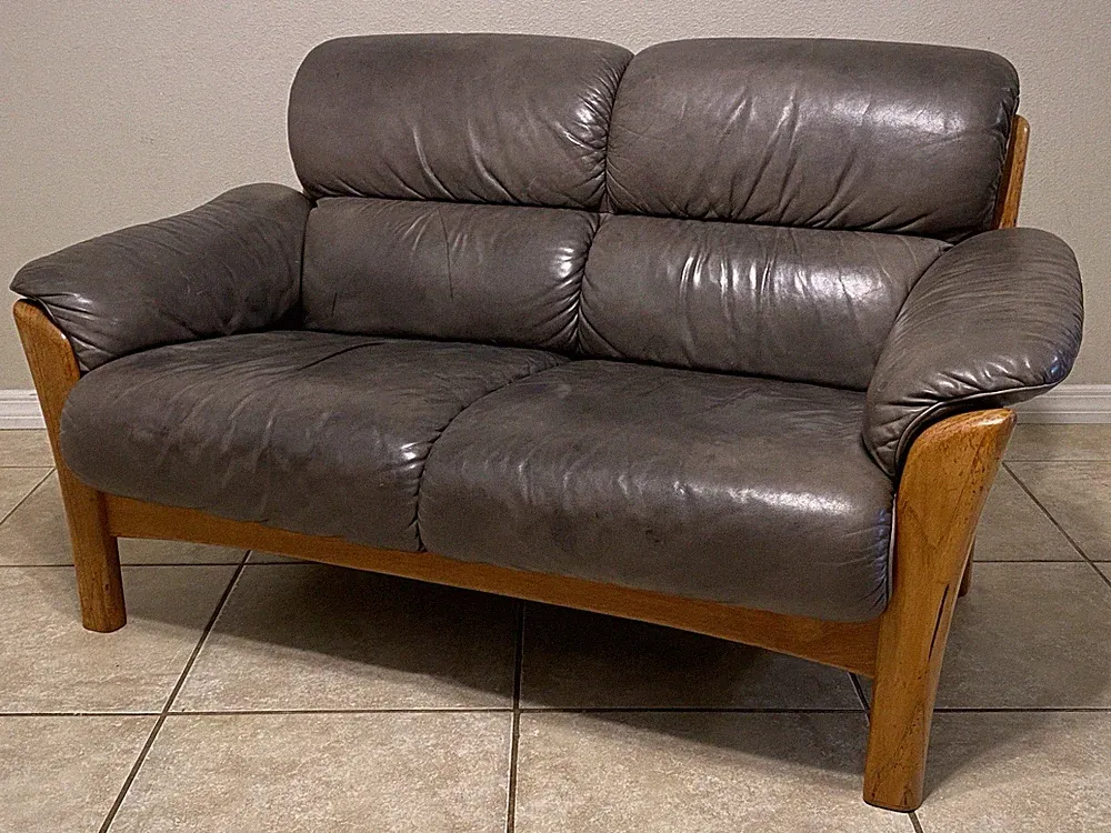 Vintage Ekornes Loveseat Leather Living Room Furniture Norway MCM