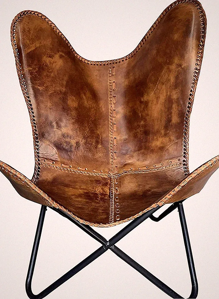 Vintage Handmade Leather Lounge Accent Butterfly Chair Folding Relax Arm Chair
