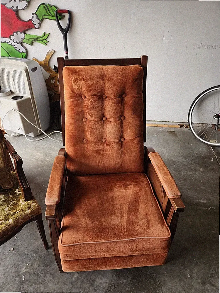 Vintage MCM Reclining Chair Burnt Orange Velvet