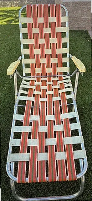 Vintage Webbed Aluminum Folding Lounge Chair Chaise Lawn Beach