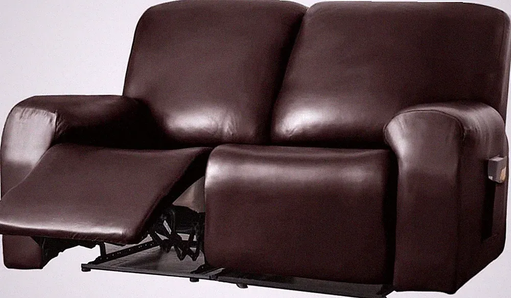 Waterproof Faux Leather Recliner Loveseat Slipcover for Pets - Dark Coffee