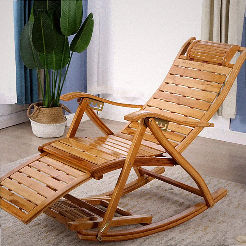 XXL Rocking Chair Wood Lounger Heavy Duty Relaxing Seat Armchair Foldable Garden